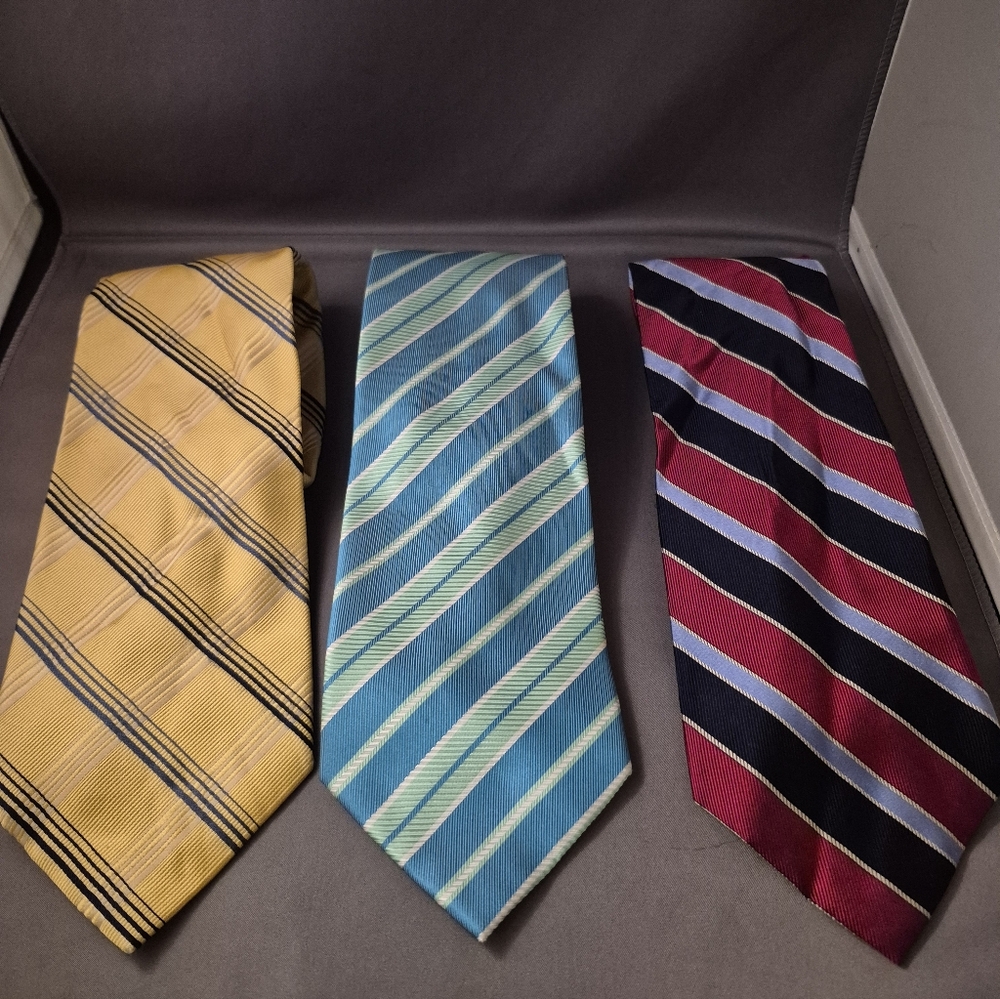 Elegant Striped Ties Set - Yellow, Blue, Red